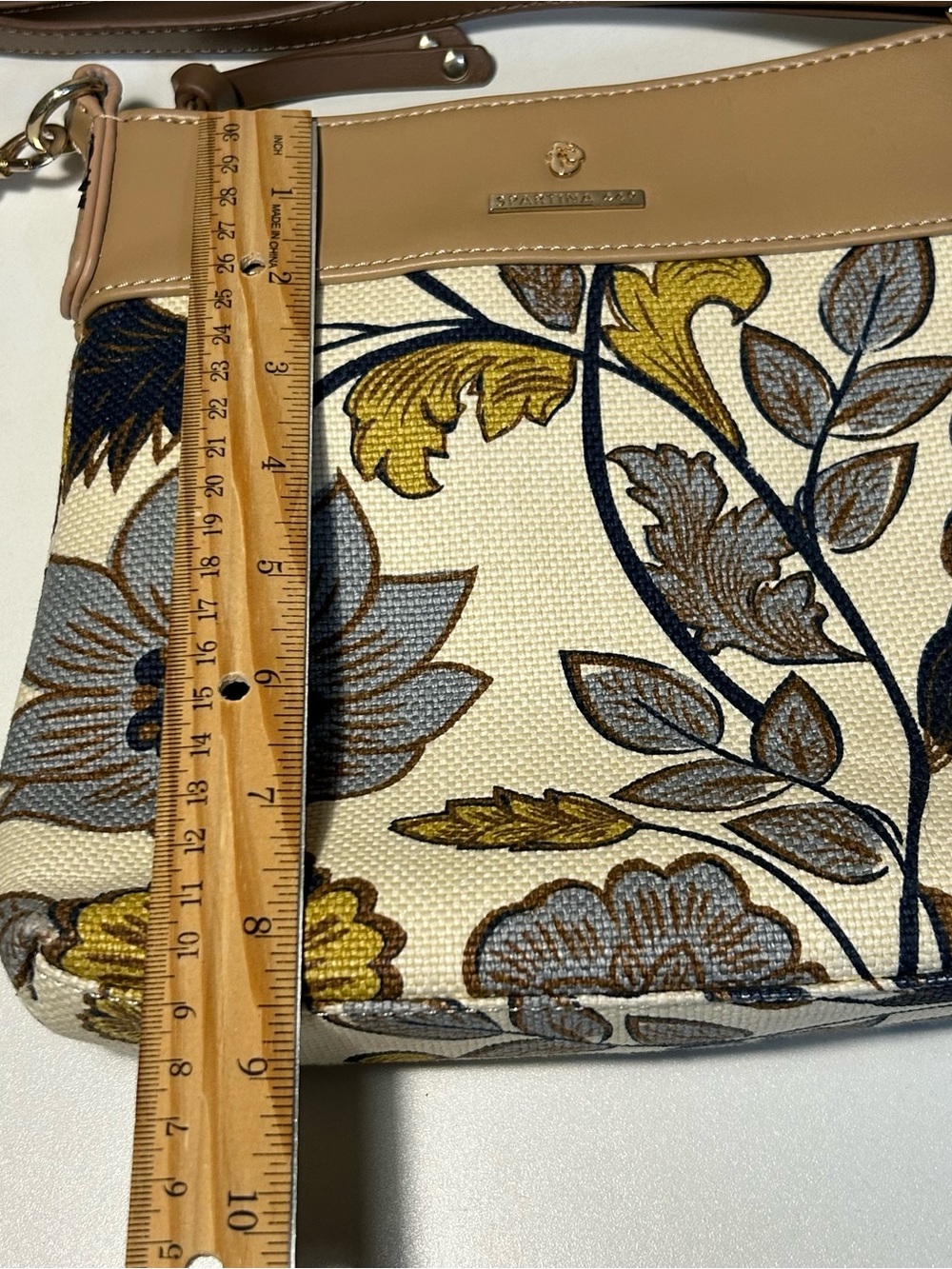 Spartina 449 Crossbody Bag Yemaya Pattern Brown Gold Floral Boho EUC - Picture 11 of 11